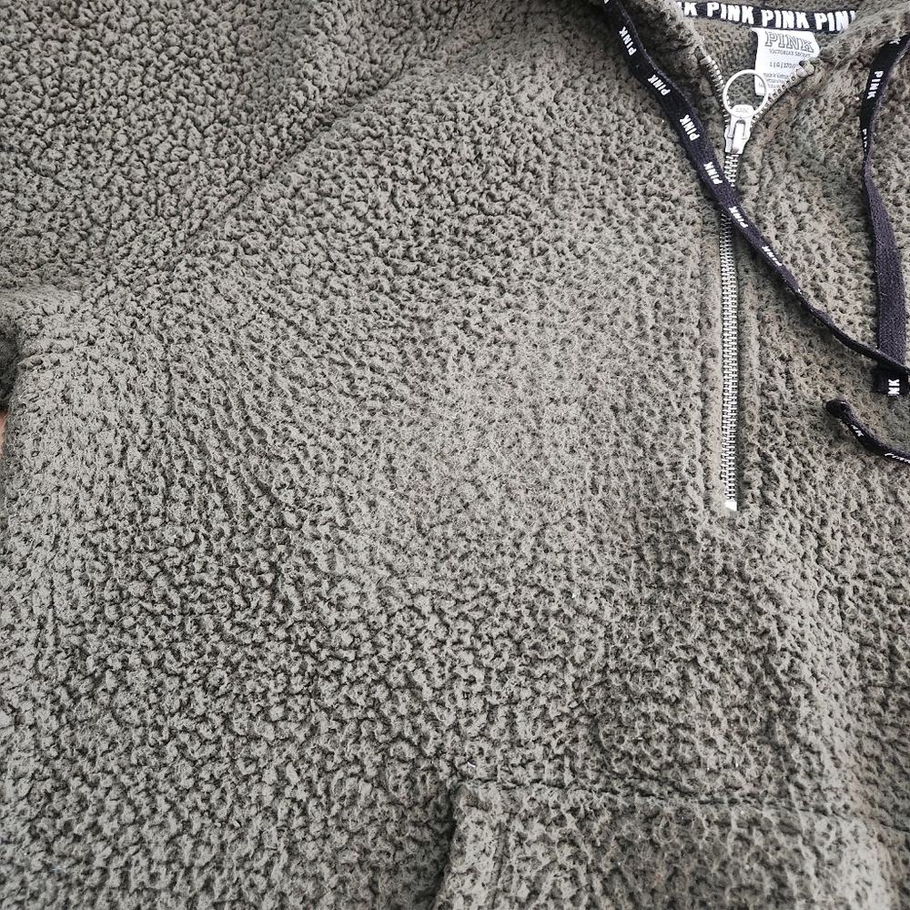 Victoria's Secret PINK Olive Green Sherpa Varsity Fleece Half-Zip - LG - Picture 5 of 7